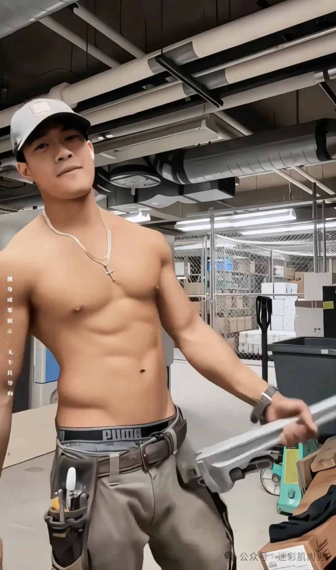 图片[3]-武汉寸头肌肉民工不穿衣服太大了，露内裤边好看！-小蓝短视频