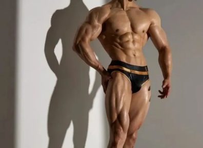 运动博主,硬实腹肌硬凹蝴蝶背,这大腿条状肌肉线条太犯规了